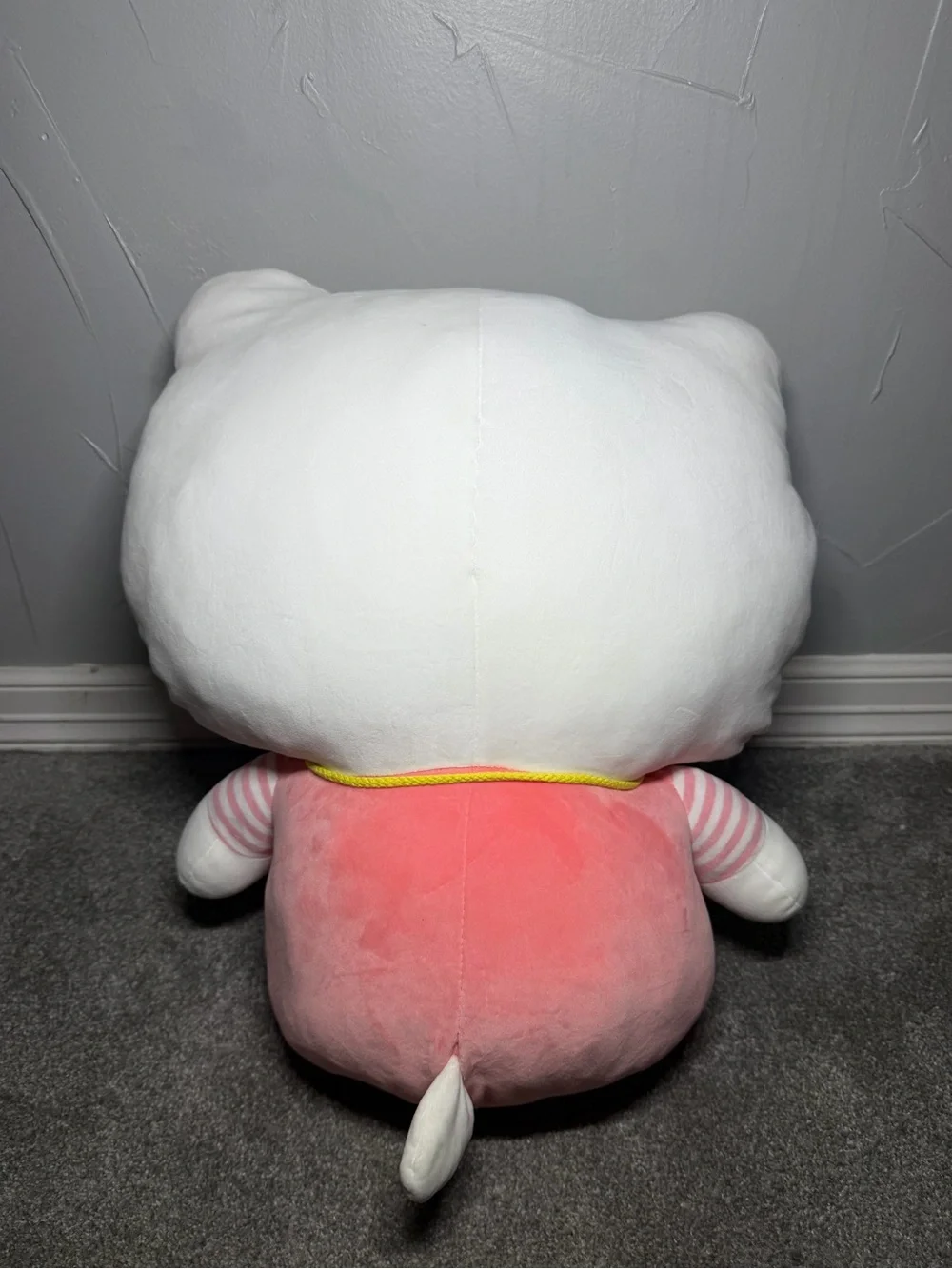Jumbo sario hello kitty plush pink stripped shirt with yellow camera crossbody